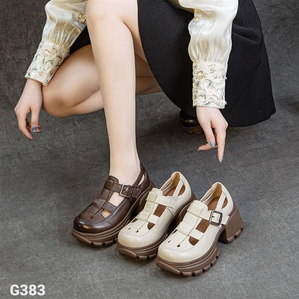 [Màu Nâu + Da, form 1.5] G383 Sandal Nữ Rọ Da Bò Thật Labag - Mềm Mại Thoáng Khí Thanh Lịch Đế Trụ Cá Tính