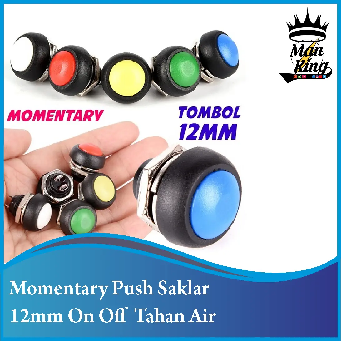 saklar momentary push 12mm on off tahan air warna Hitam Merah