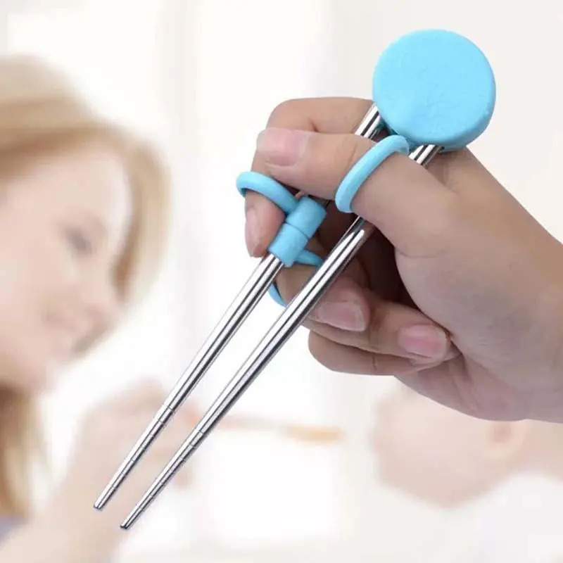 Cute Portable Kids Learning Training Chopsticks Reusable Stainless Steel Chopsticks For Child Enlightenment