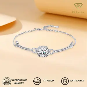 [YUNANGT] Gelang Zirkon Persegi Wanita Gelang Imitasi Moissanite Gelang Indah yang Dapat Disesuaikan