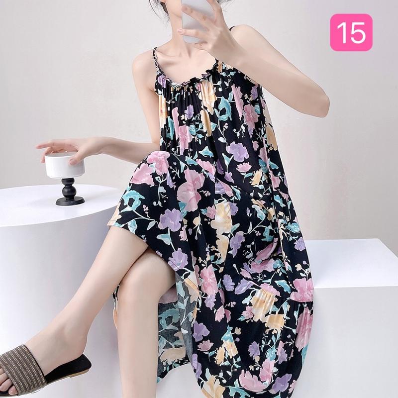 Váy hai dây vải tole lanh lụa mặc nhà freesize rộng rãi 8