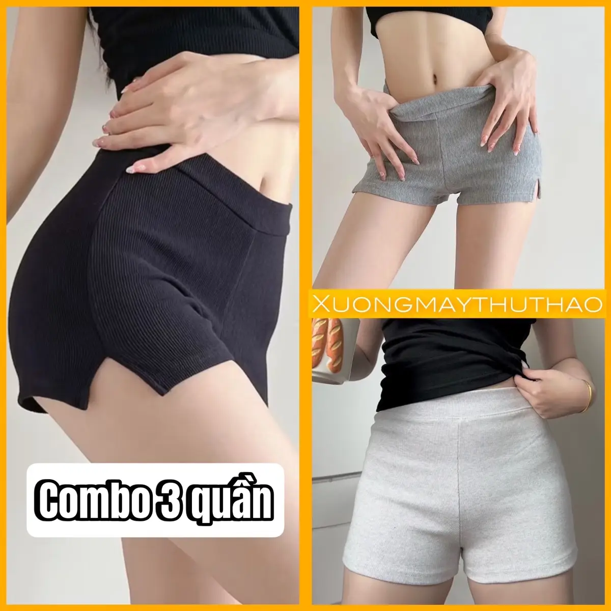 [ Đen - Ghi Tối - Ghi Sáng] Sét 3 Quần Đùi Tăm Xẻ Gấu Bigsize