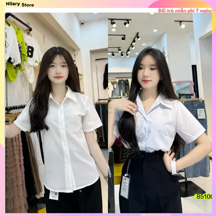 Áo sơ mi nữ trắng trơn xinh xắn mặc đi học, đi chơi