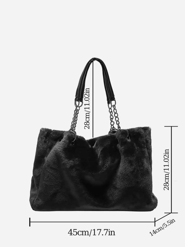 Women's Elegant Minimalist Fluffy Tote Bag, Casual Versatile Trendy Fuzzy Shoulder Bag with Chain Strap, 2025 New Tote Bag for Fall & Winter 1