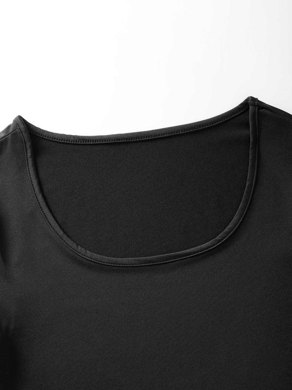Women's Plain Long Sleeve Scoop Neck Crop Tee, Casual Solid T-shirt for Daily Wear, Ladies Clothes for All Seasons 5