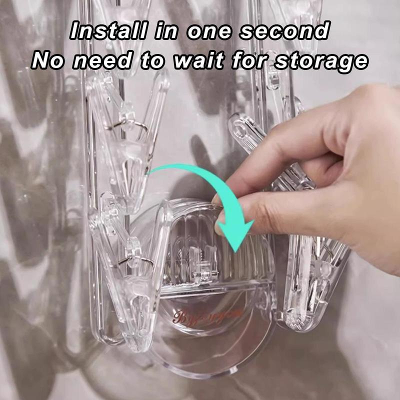 Product Introduction of Suction Cup Clothes Hanger With Multiple Clips For Drying Clothes And Socks Without Punching, Wall Hanging, Indoor And Outdoor Balcony, Multi-Functional Folding Clothes Hanger 18