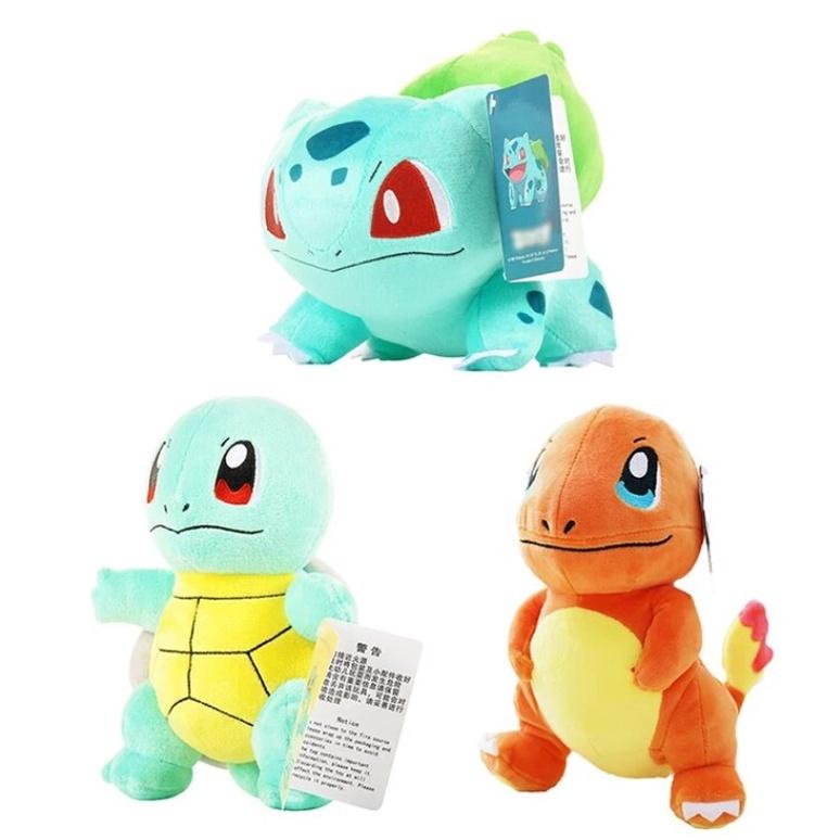 Gấu bông Pokêmon Combo 3 Pokemon starter vùng Kanto Size 25cm + tặng kèm combo 8 thẻ bài pokeomon ngẫu nhiên siêu đẹp