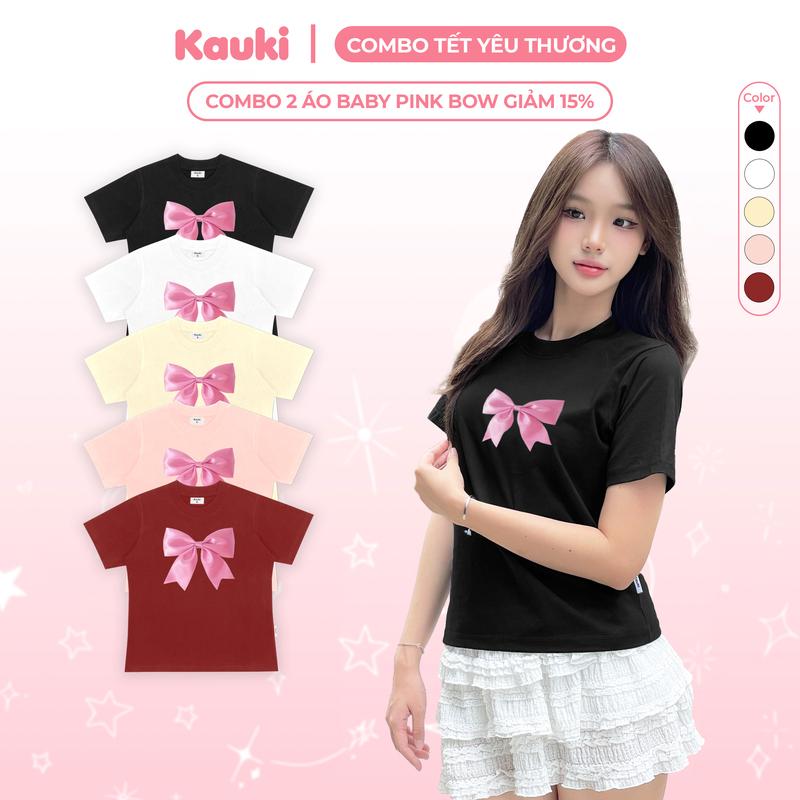 Product Introduction of [MUA 2 GIẢM 15%] COMBO 2 ÁO BabyTee in lụa BIG BOW dễ thương xinh xỉu Cotton 250gsm co giãn 2 chiều thoáng mát BBT61 Nữ Top 11