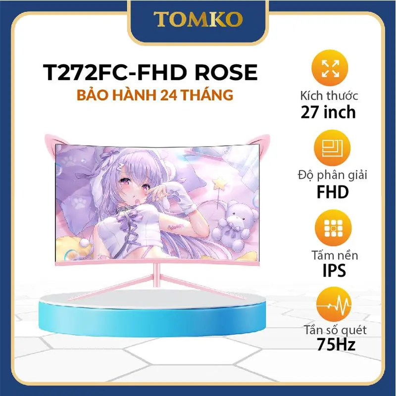 Màn hình máy tính Tomko 27 inch cong Hồng T272FC ROSE FHD 0