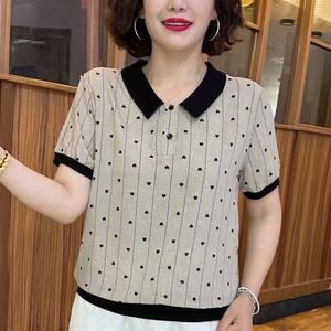 Mom Fashion Polo Shirt Trendy Women Loose Lapel T-Shirt Summer Korean Style Tops Tunic Casual Short Sleeve
