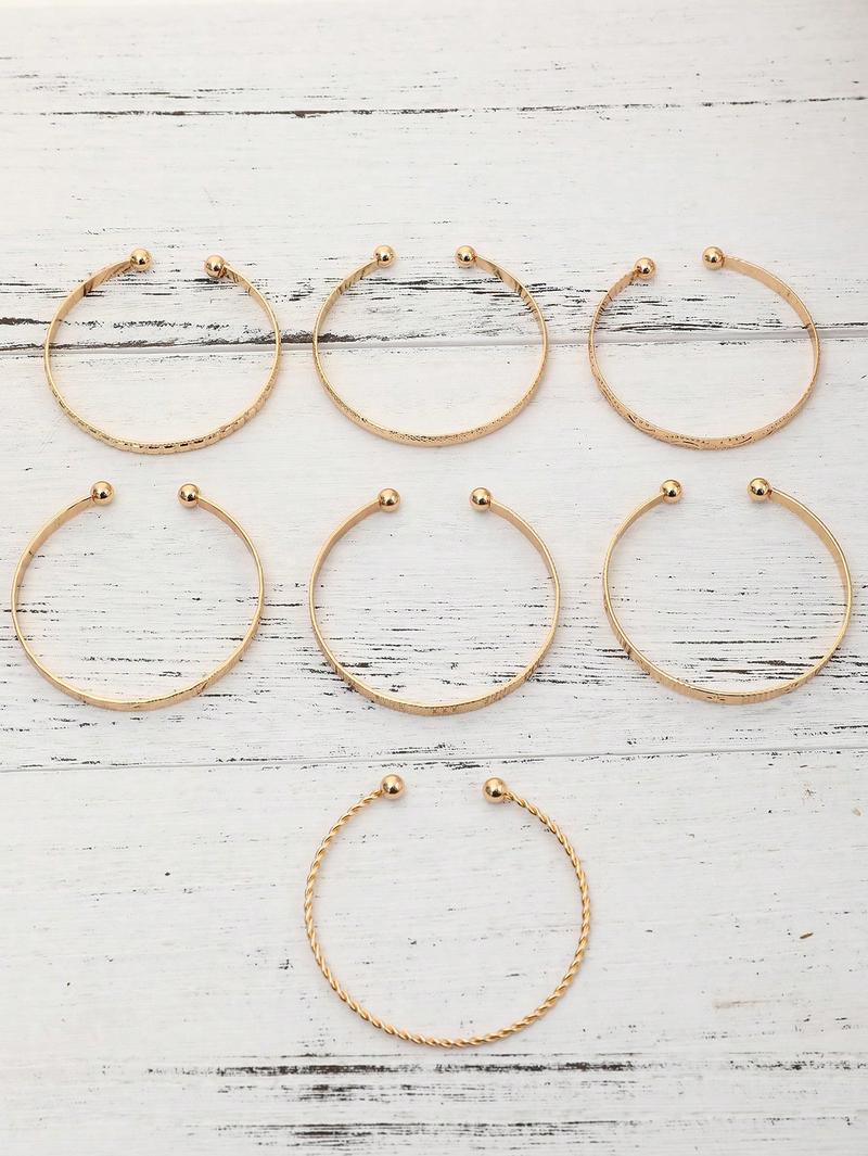 Product Introduction of 7pcs/Set European And American Style Bangle Set With Hammered, Arrow, Floral, Exaggerated Hexagram Design, Twist Open Bracelets Jewelry Gifts 12