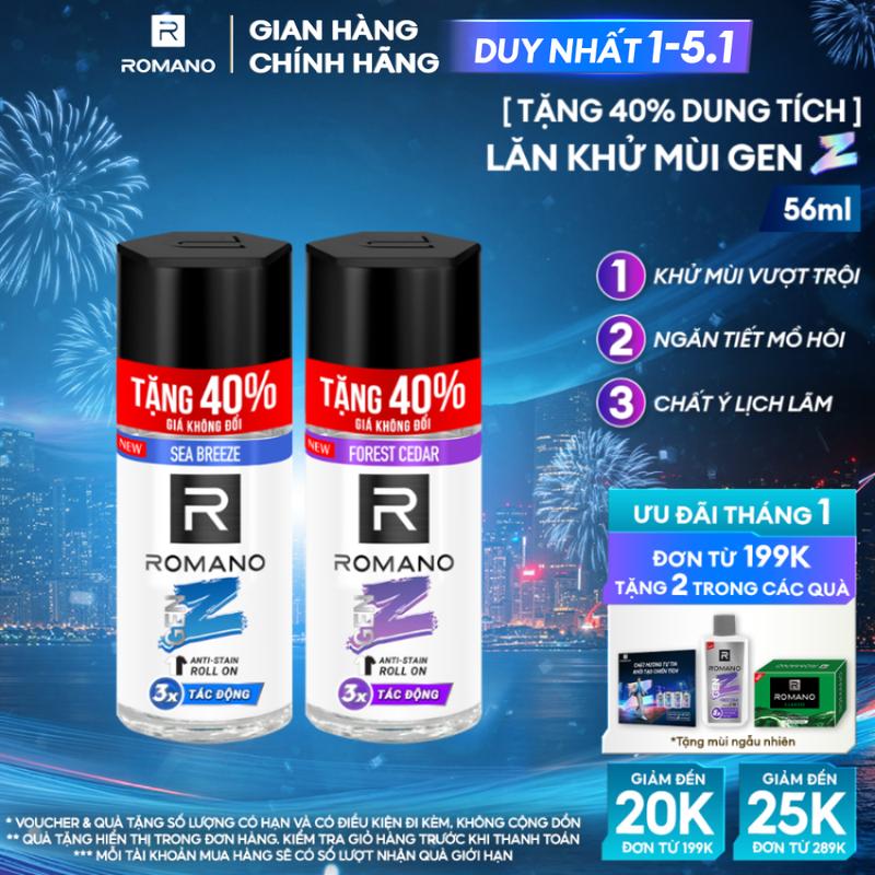 DUY NHẤT 1-5.1 HÀNG TĂNG DUNG TÍCH Lăn Khử Mùi Ngăn Vệt Ố Vàng Dưỡng Body Gen Z Romano Sea Breeze Forest Cedar 56ml
