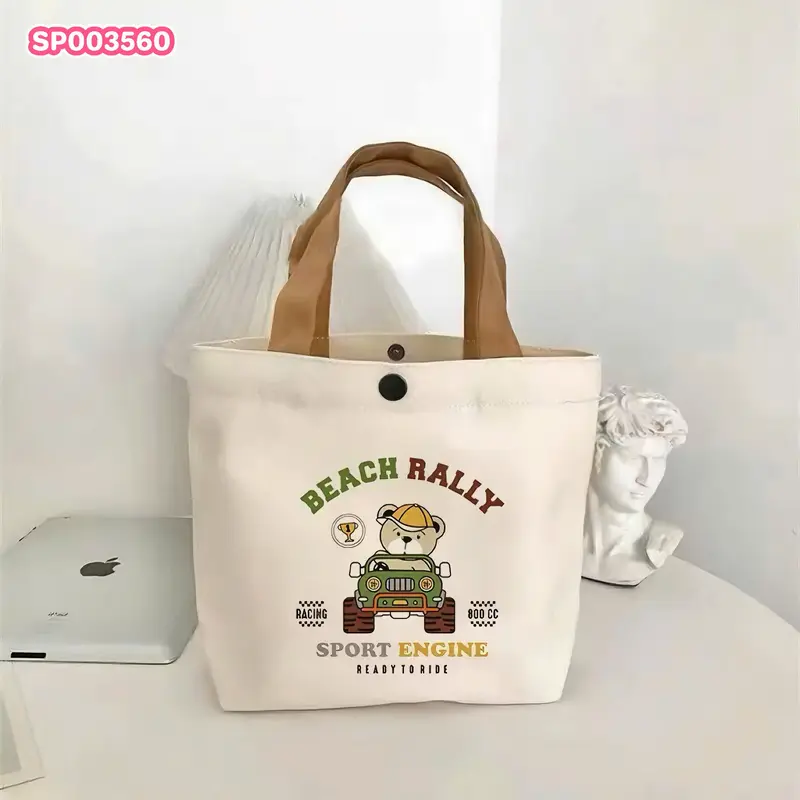 LINK LINK KIDS -  Túi Tote vải, Túi xách Mini hoạt hình bằng vải Canvas 22*27cm, Túi đựng đồ ăn trưa dung tích lớn đào thời trang Du lịch Bag cặp học sinh cho bé 12 tuổi 2