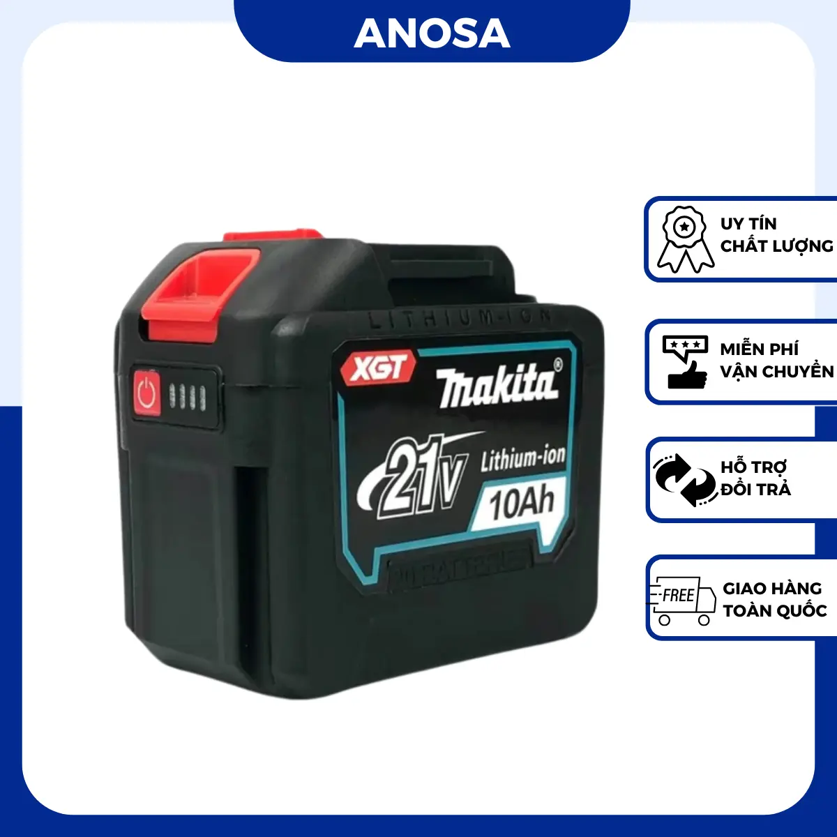 Pin đóng 20 cell Makita 21v chân pin phổ thông M21 có đèn báo pin dùng cho máy cầm tay