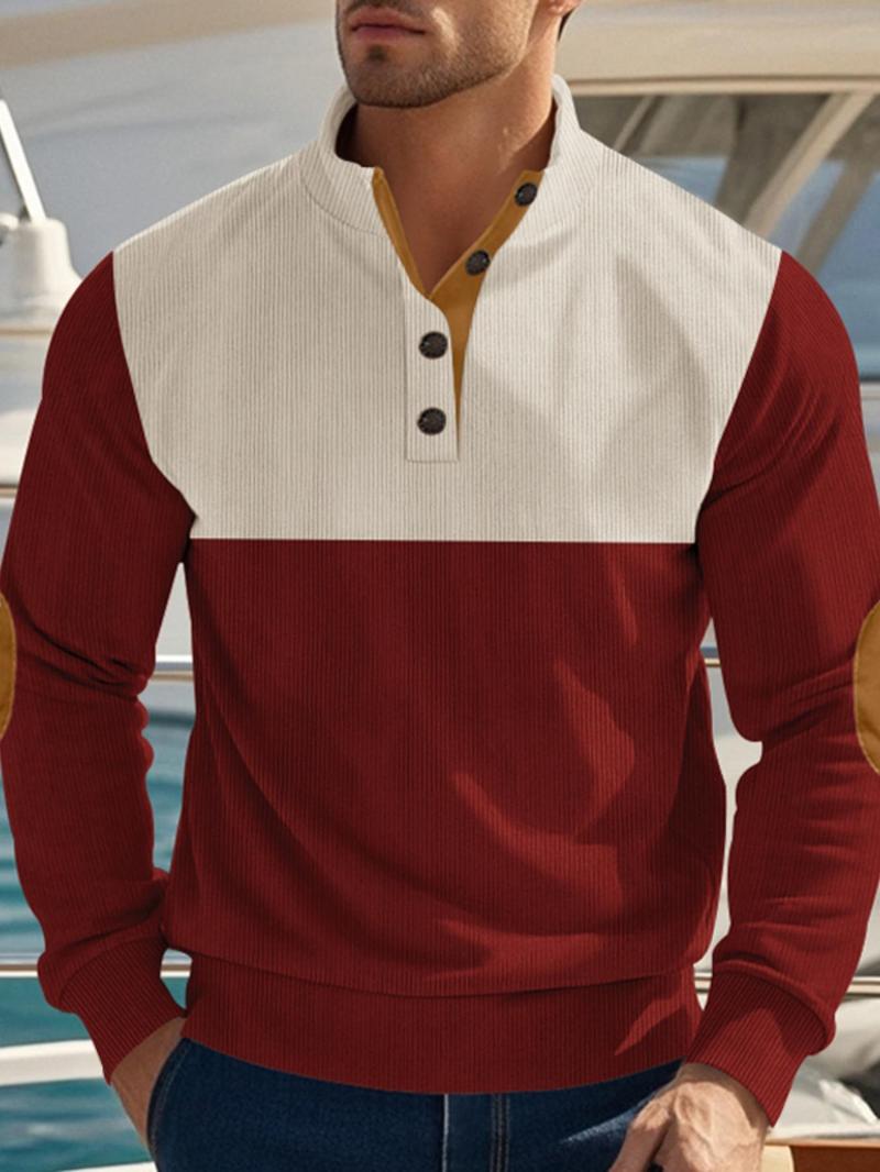 Product Introduction of Men's Regular Fit Solid Color Half Button Stand Collar Sweatshirt, Casual Long Sleeve Pullover for Fall & Winter, Men's Clothes for Daily Wear 1