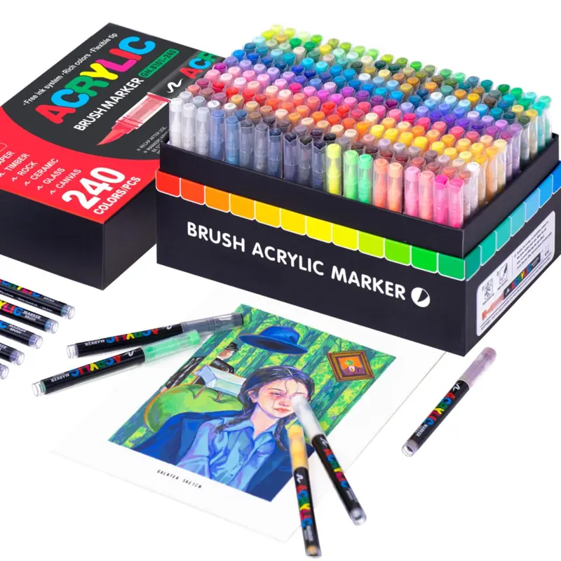 Brush Marker Pen Set, 24/48/60/80 Colors Straight Liquid Acrylic Marker Pens, Waterproof Pen Soft Brush Nib for Glass Stone Metal Wood Plastic Paper, Art Supplies 0