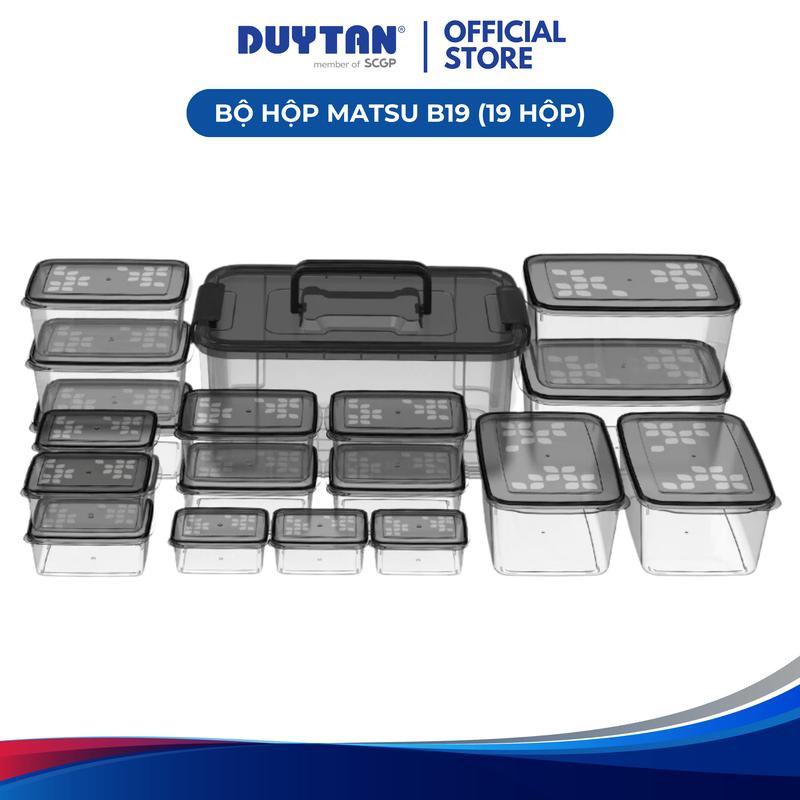 Bộ hộp Matsu B19, combo 19 hộp đựng thực phẩm DUY TÂN đủ size từ 150ml đến 7200ml chịu nhiệt, dùng được cho lò vi sóng, tủ đông