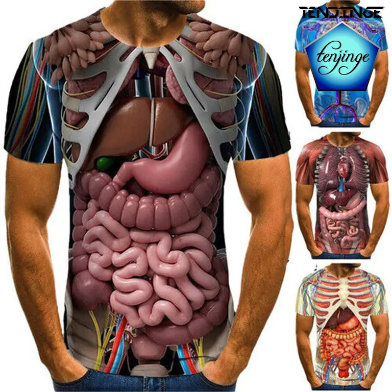 Skeleton Internal Organs 3D Womens Mens Short Sleeve T-Shirt Casual Funny Clothing Tops Tees Streetwear Loose T Shirt Summer Top