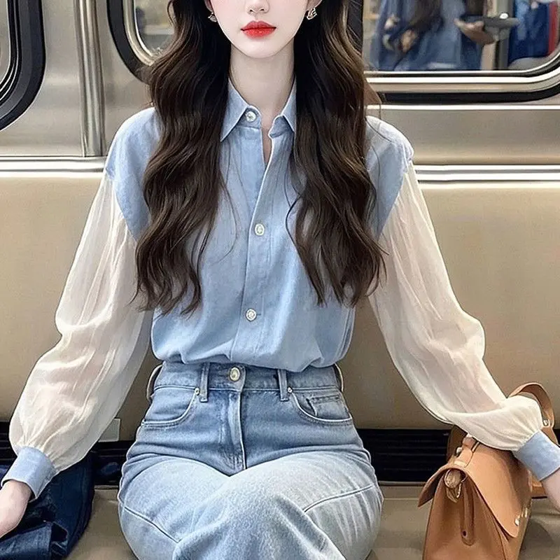 Áo Sơ Mi Dài Tay, Phong Cách Hàn Quốc, Trưởng Thành Và Thanh Lịch, Tối Giản, Cao Cấp, Áo Nhỏ Che Bụng, Thời Trang Mùa Thu, Dễ Phối Đồ Nữ Top