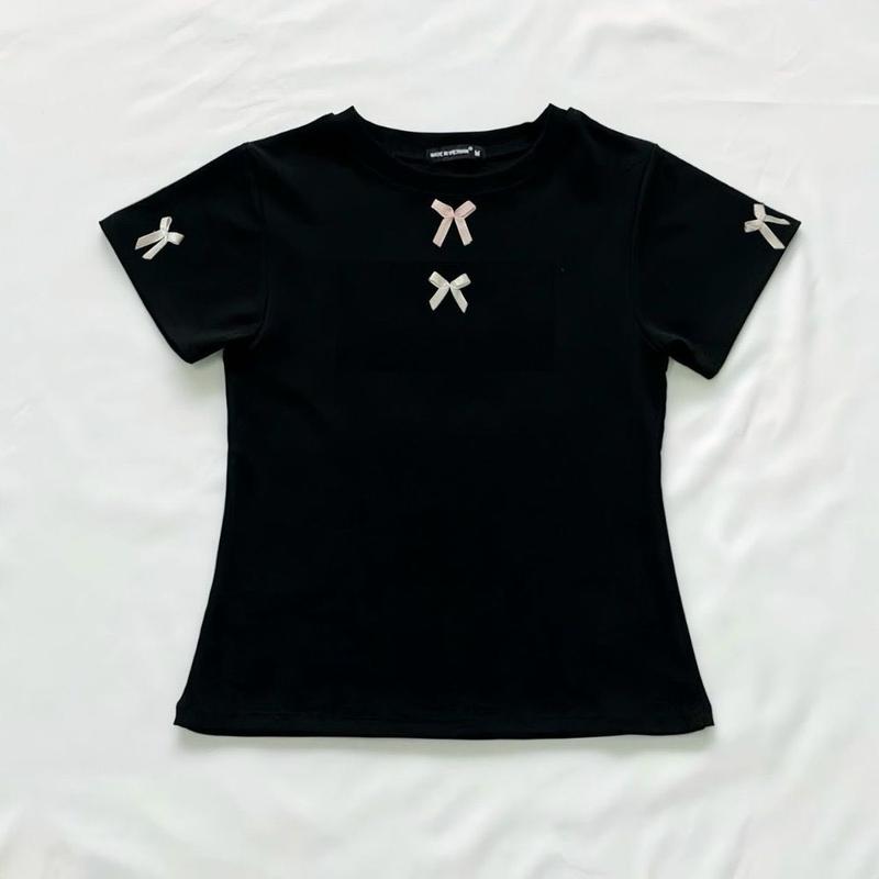 Áo thun gân cotton co giản nơ trước ngực và 2 bên tay, from 45kg - 60kg. Giá sỉ - giá bán buôn 1