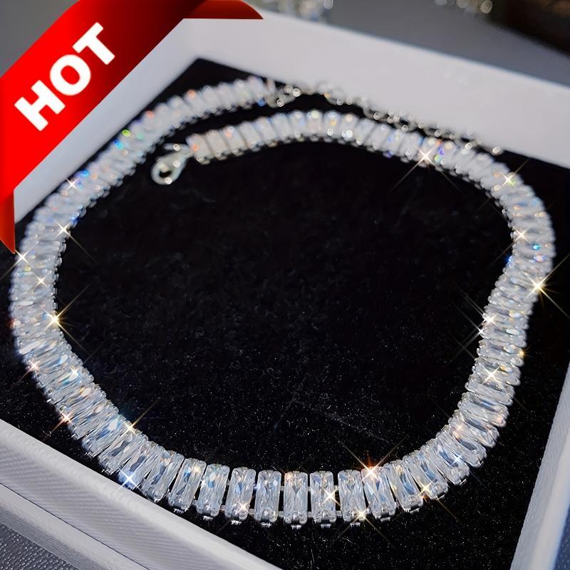 Product Introduction of Luxurious Geometric Square Zirconia Collarbone Necklace From Europe And America, 1 Piece 0