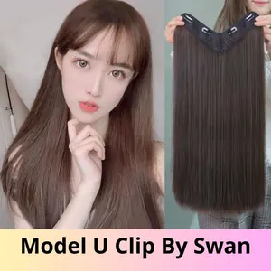 Swan U clip Hairclip korea biglayer bottom curly IMPORT 60cm V clip U clip / hair clip rambut asli / Wig Palsu Belakang / Rambut Palsu Wanita / Hair Extension Rambut / hair clip warna SH A