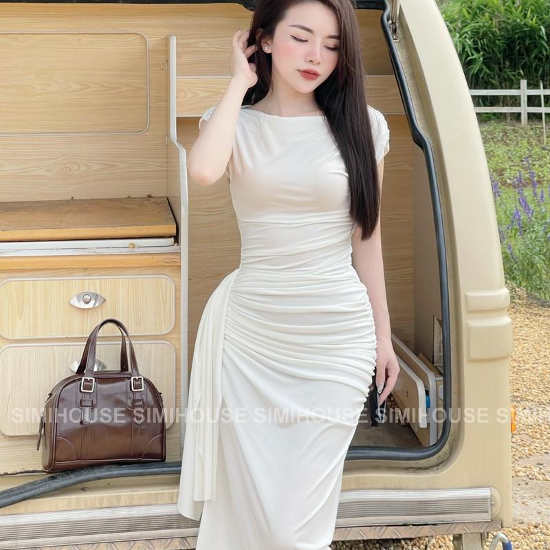 VÁY BODY LỆCH VAI RỦ TÀ / Đầm body tiệc thiết kế nhíu rủ tà chất ladong sang trọng Women Dress Nữ 3