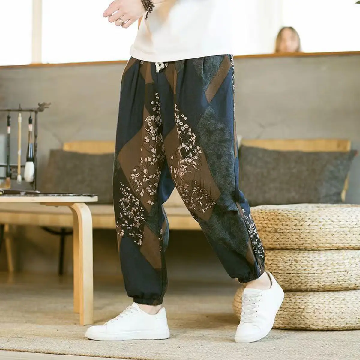 2025 fashion trend style elephant bloomers men's summer thin anti-mosquito loose wide-leg sunscreen feet beach sweat  shorts jorts  pants linen  shorts  men capri  pants