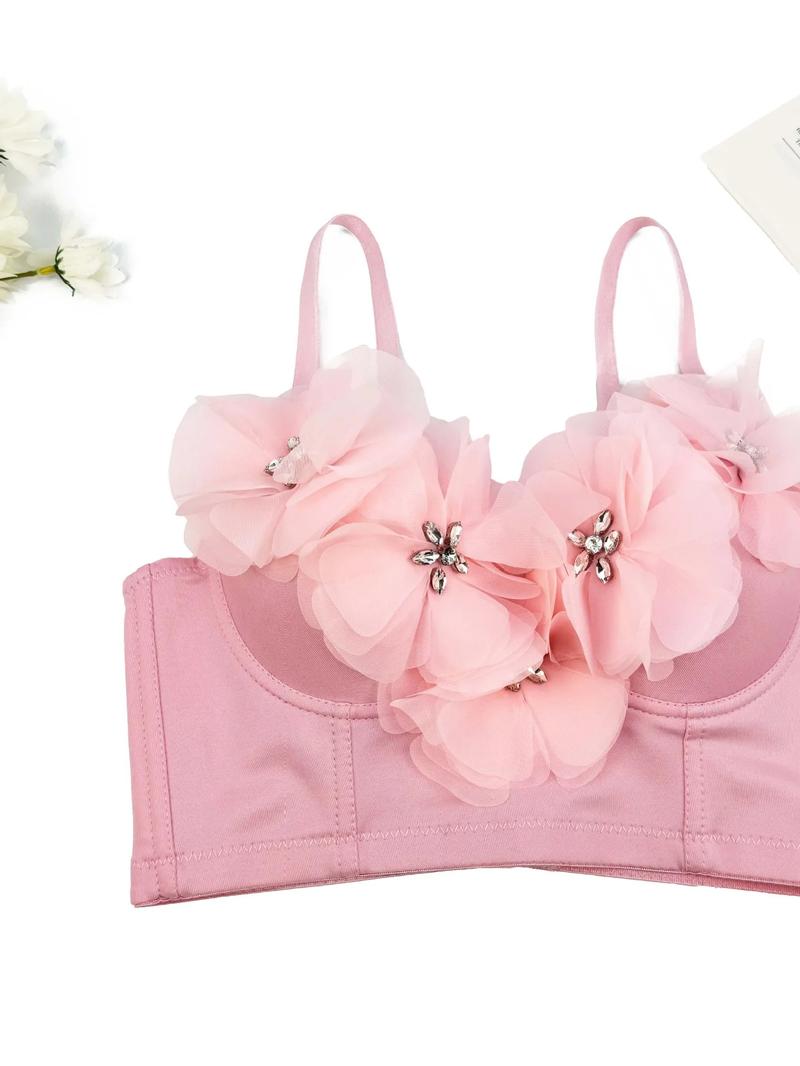 Product Introduction of Triangle Cup Underwire Backless Bra with Rose Red Flower Petals and Diamonds  Bras Outside Fishbone Inner Bralette 14