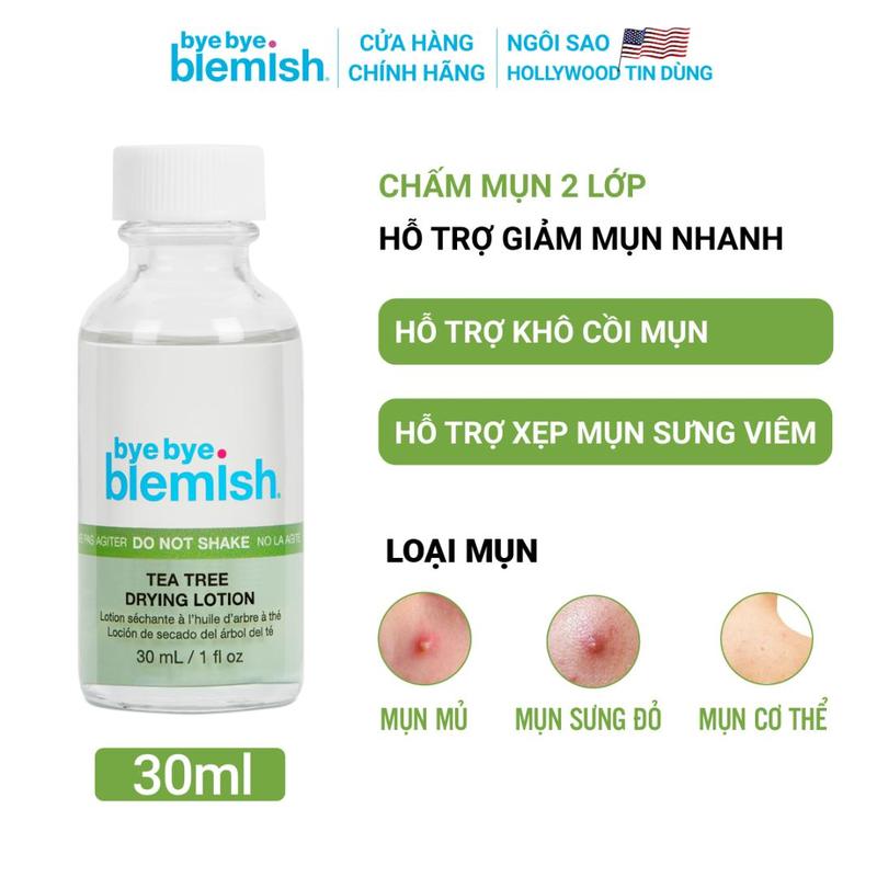 [LIVESTREAM] Chấm Mụn Tràm Trà 2 lớp Hỗ Trợ Cho Mụn Viêm, Mụn Body BYE BYE BLEMISH Tea Tree Drying Lotion 30ml