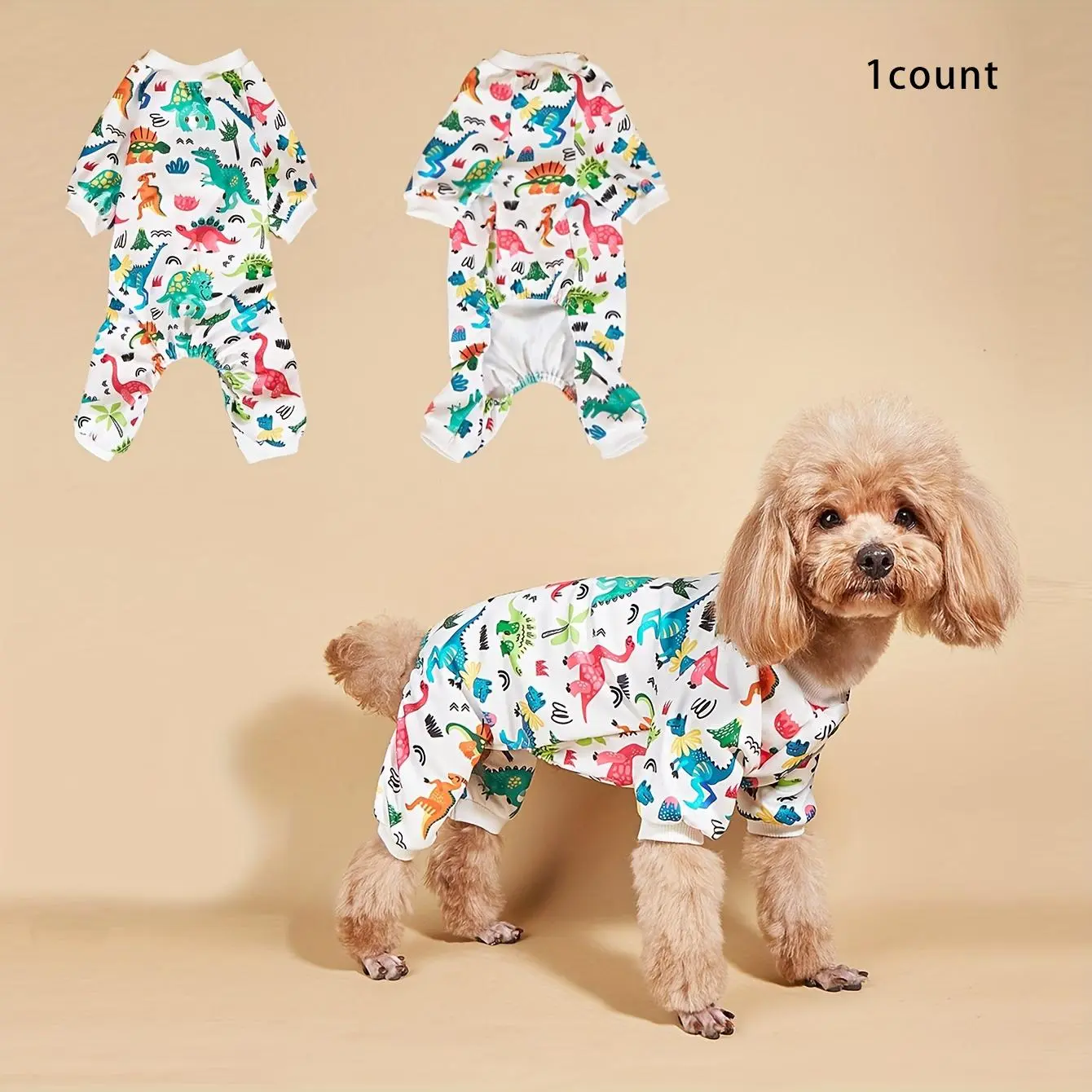 Cartoon Dinosaur Print Pet Jumpsuit, Multicolor Cute Pet Jumpsuit, Comfort Pet Clothes for Summer Party, Christmas Gift