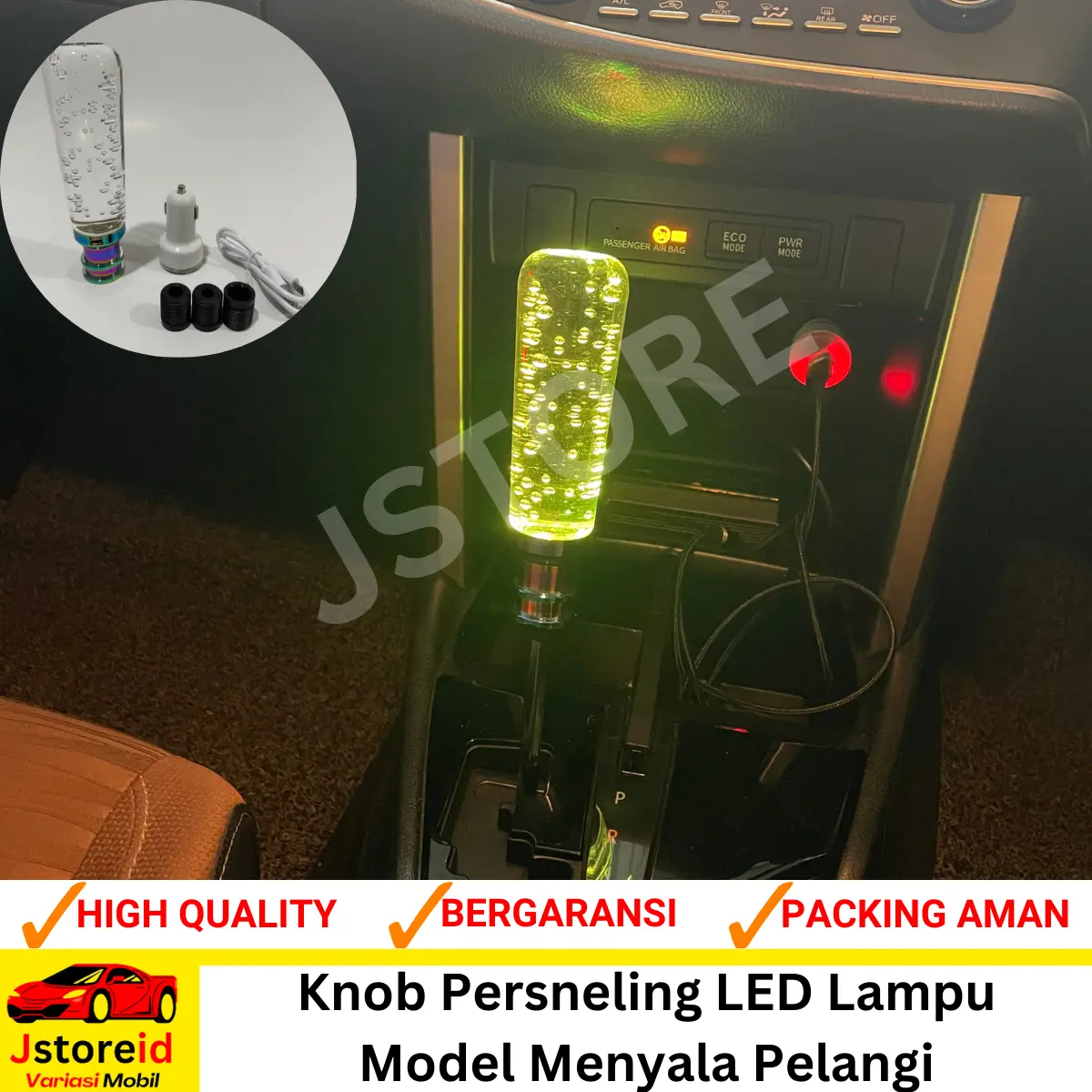 Knob Persneling / Tuas Mobil Manual Akrilik Kombinasi Aluminium Hologram Lampu LED Menyala Pelangi