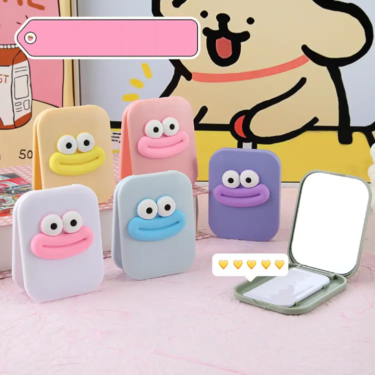 BISA COD C6527 Set Cermin Sisir 2 in 1 Motif Smile Unik Lipat Kaca Portable