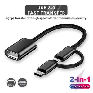 2in1 OTG USB Cable Adapter Micro USB Type C To USB Converter Cable
