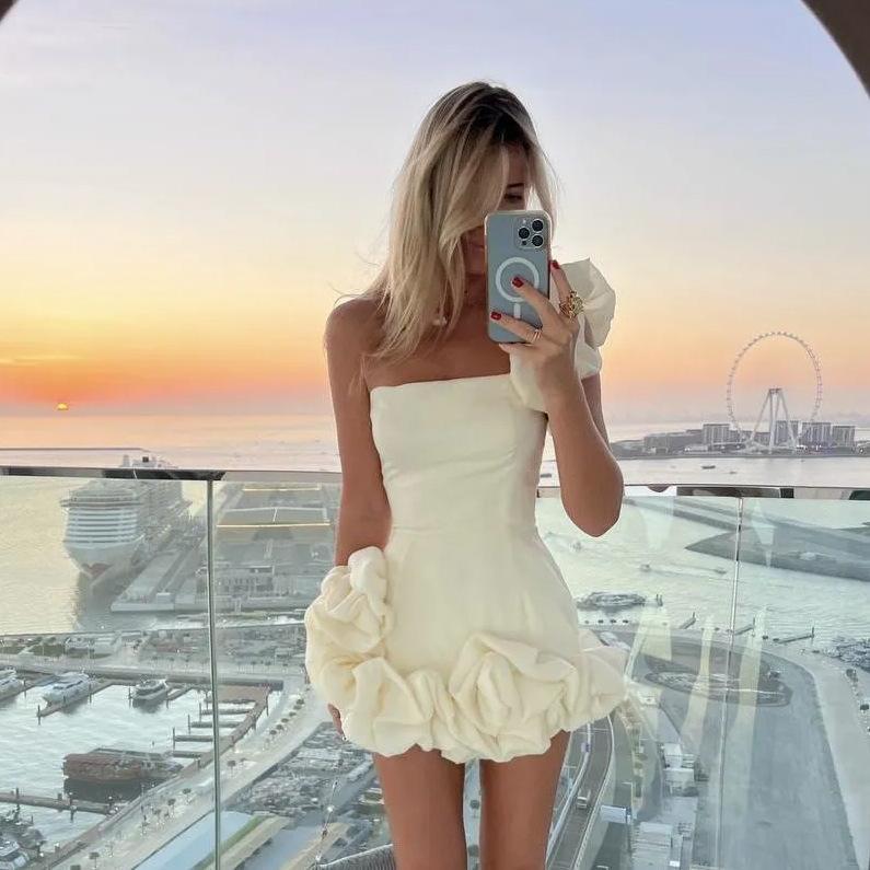 2025 New Hot Selling Models Summer New European and American Women's Fashion Dress with Ruffled Hem, Puff Waist, One-Shoulder Strapless Bodycon Dress beautiful  dress revenge  dress summer minidress 1