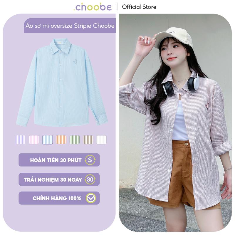 Áo sơ mi nữ Choobe kẻ sọc oversize dài tay freesize ASM01 Top Women
