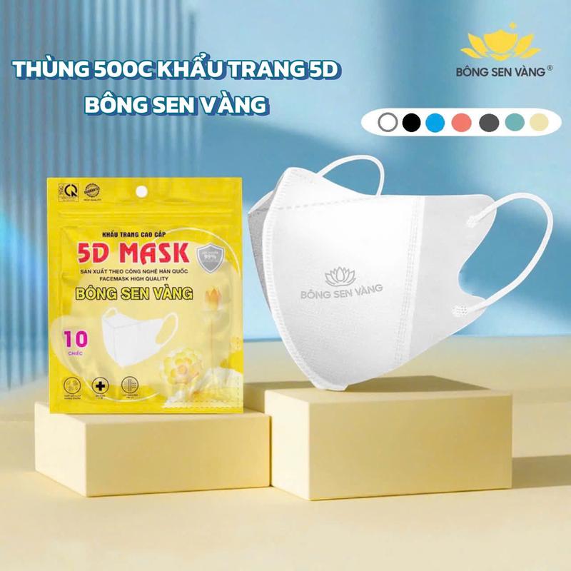 500 cái khẩu trang 5D Bông Sen Vàng, thương hiệu VN uy tín, 3 lớp Voi - Nhung