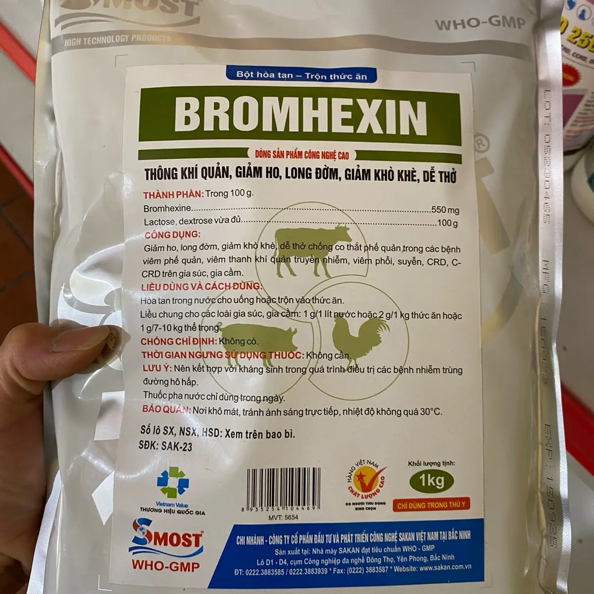 1kg Bromhexin long đờm, giãn phế quản,giảm khò khè, dễ thở, hỗ trợ điều trị bệnh hô hấp
