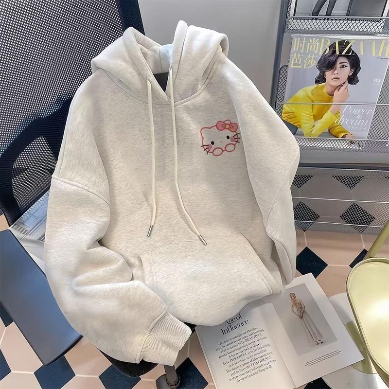 Áo Hoodie In Hình Hello Kitty, Phong Cách Mỹ, Dành Cho Bé Gái, Mặc Mùa Thu Và Mùa Đông, Đi Chơi, Dáng Rộng Vừa Vặn, Áo Khoác Đệm Lông Cừu Cổ Điển Có Thể Mặc Ngoài Trời, Chống Gió, Thích Hợp Cho Các Hoạt Động Ngoài Trời, Năm 2024 1