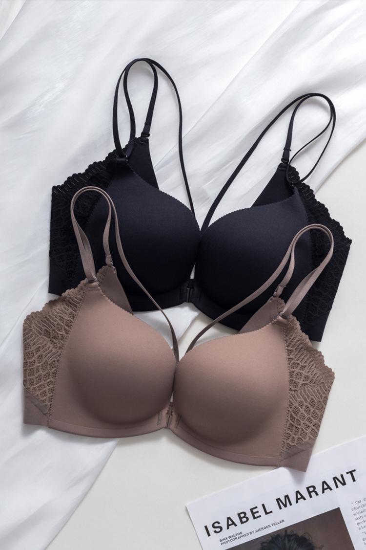 Product Introduction of Small Chest Gathered without Trace Wireless Seamless Front Button Beauty Back Underwear Ladies New Breast Holding Bra Thin 5