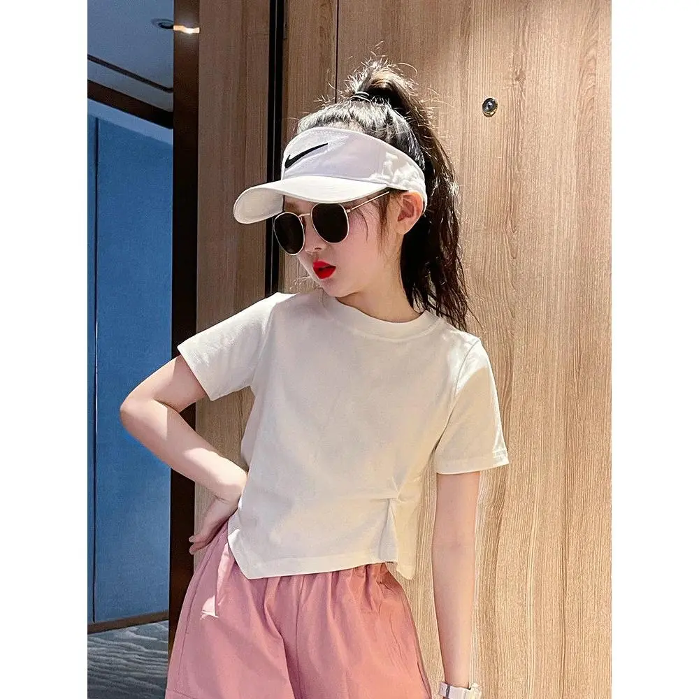 Áo Thun ngắn Tay Mùa Hè, Cho Bé Gái, Hàng Mới Về Cho Trẻ Em, Áo Cotton ngắn Tay Bất Đối Xứng Áo Tay Lửng Cho Trẻ Em Lớn, Quần Áo Mùa Hè