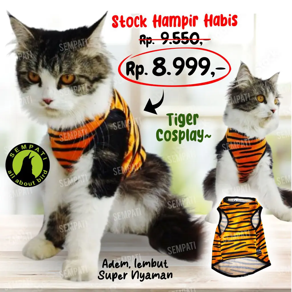 SEMPATI Baju Kucing Anjing Motif Model Loreng Totol Baju Kaos Singlet Kostum Tshirt Hewan Peliharaan Kucing Kelinci Cat Dog Kitten Adult Anabul Baju Bermain Santa