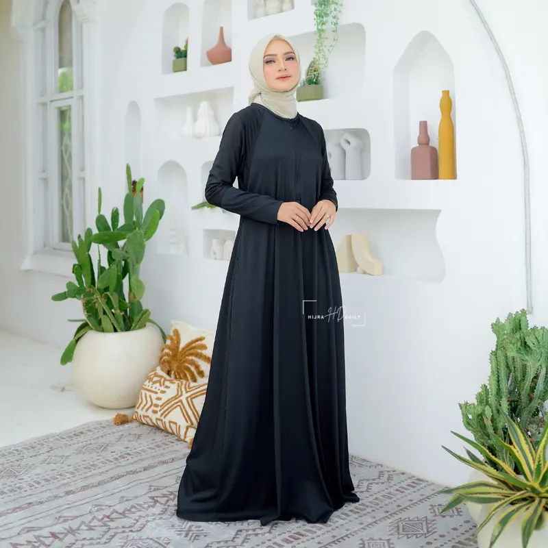 HAMEEDA DRESS PLEATS PREMIUM Cantik Mewah Muslim Panjang Wudhu Linen Pink Mocca Gamis Basic Simple Wanita 2