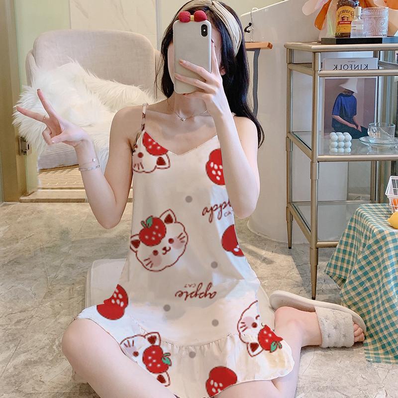 Váy ngủ hai dây, đầm ngủ thun cotton hoạt hình mềm dễ thương