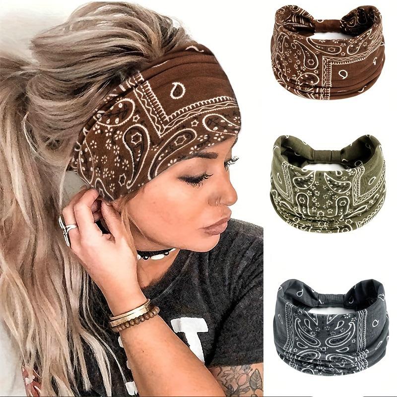 Product Introduction of Boho Women Floral Print Outdoor Headband Sports Bandage Elastic Wide Running Adjustable Headbands Yoga Sweat Absorption Head Band Bandeau Sport Hair Band Hair Accessories 0