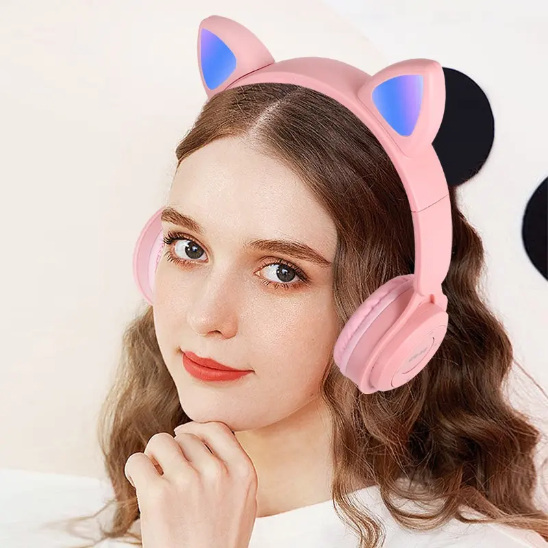 Headphone Headset Bando Bluetooth P47m Rgb Led Cat Earphone Wireless Stereo Bass Headset Gaming Buat Hp Headphone Anak Perempuan Earphones 8