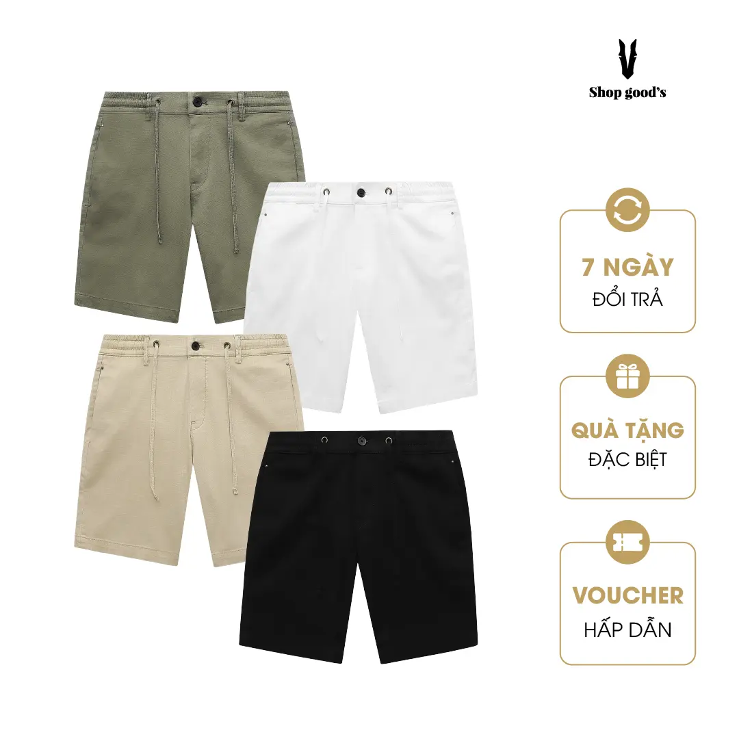 Quần Short Shopgood's Kaki Pha Linen Mềm Có Túi Dây Rút Có Nút Gài - Menswear - 4SK5G8