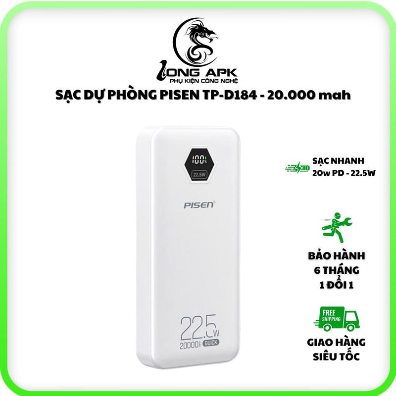 Pin sạc dự phòng PISEN TP-D184 20000 mah sạc nhanh 22.5w - 20w PD phụ kiện sạc điện thoại Pin Dự Phòng