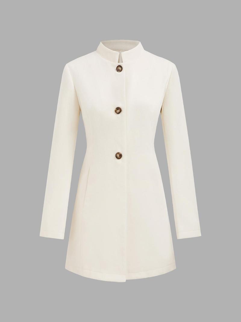 Product Introduction of YOZY Women's Solid Color Button Front Pocket Coat, Casual Long Sleeve Mock Neck Outerwear for Fall & Winter, Women's Clothing for Daily Wear 4