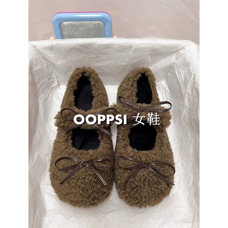 Giày Lông Cừu Đế Bằng Thiết Kế Đẹp, Dành Cho Nữ, Bộ Sưu Tập Thu Đông, Váy Phù Hợp Mới, Dễ Phối Đồ, Mũi Tròn, Cắt Nông, Giày Bông Đế Mềm, 2024 3